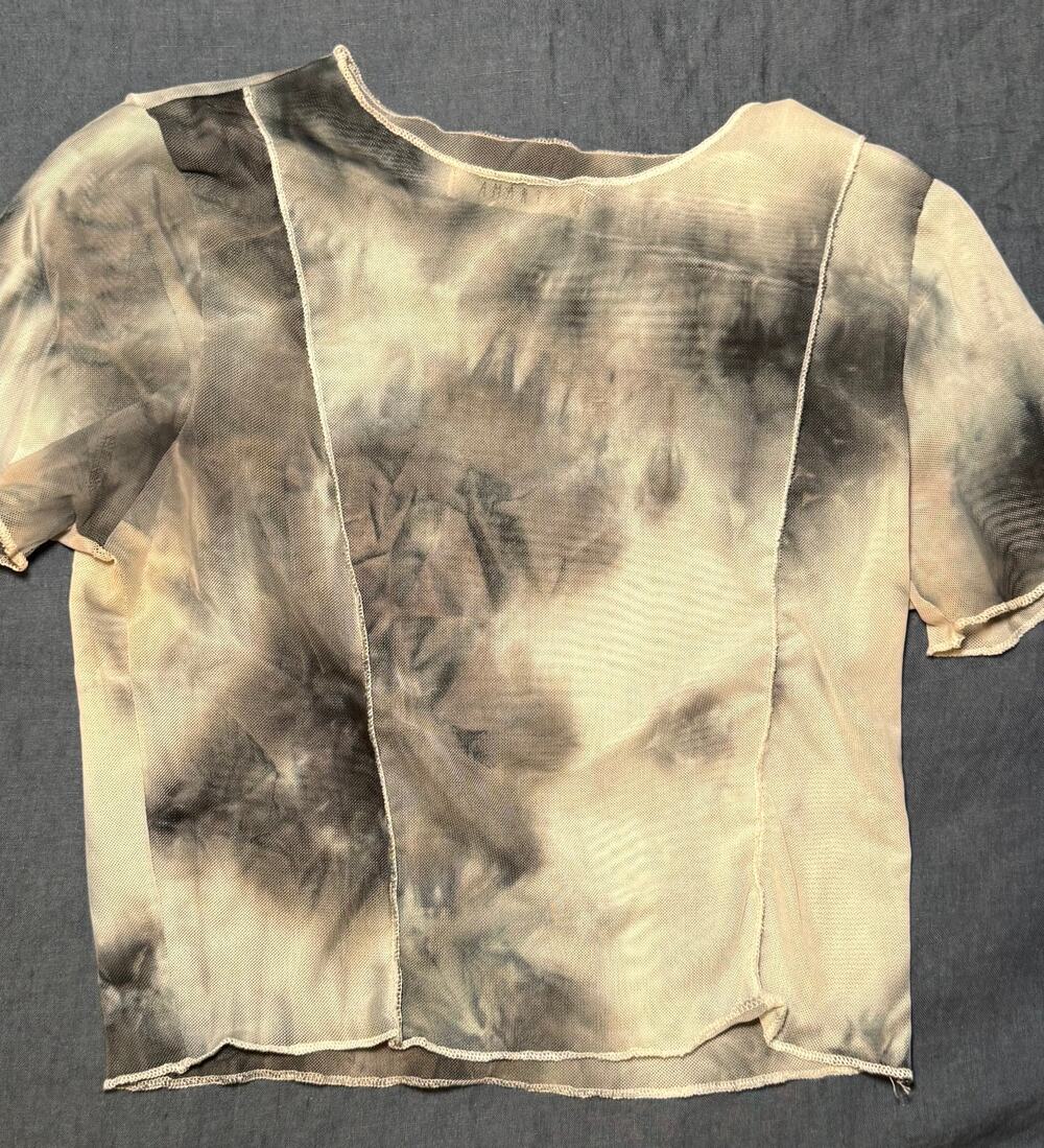 Marble Print Mesh Sheer Crop Top Size Small